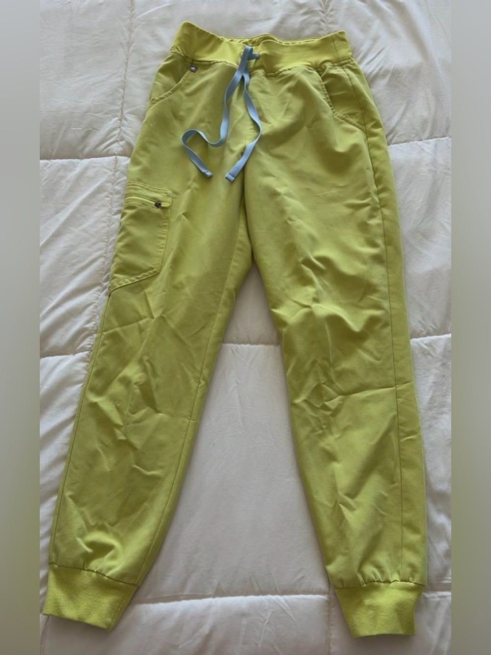 Figs Lime Green Track Joggers with Blue Drawstring